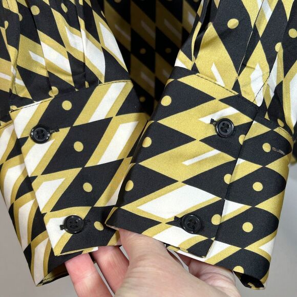 Joie Satin V Neck Top Blouse Pullover Popover Diamond Geometric Pattern L - Picture 4 of 8